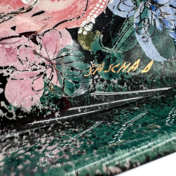 Sascha Brastoff Vanity Fair Very Large Retcangular Ash Tray - Pink Roses - Picture 10 of 12